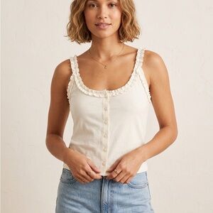 J. Crew Cream Ruffled Scoop Button-Front Tank